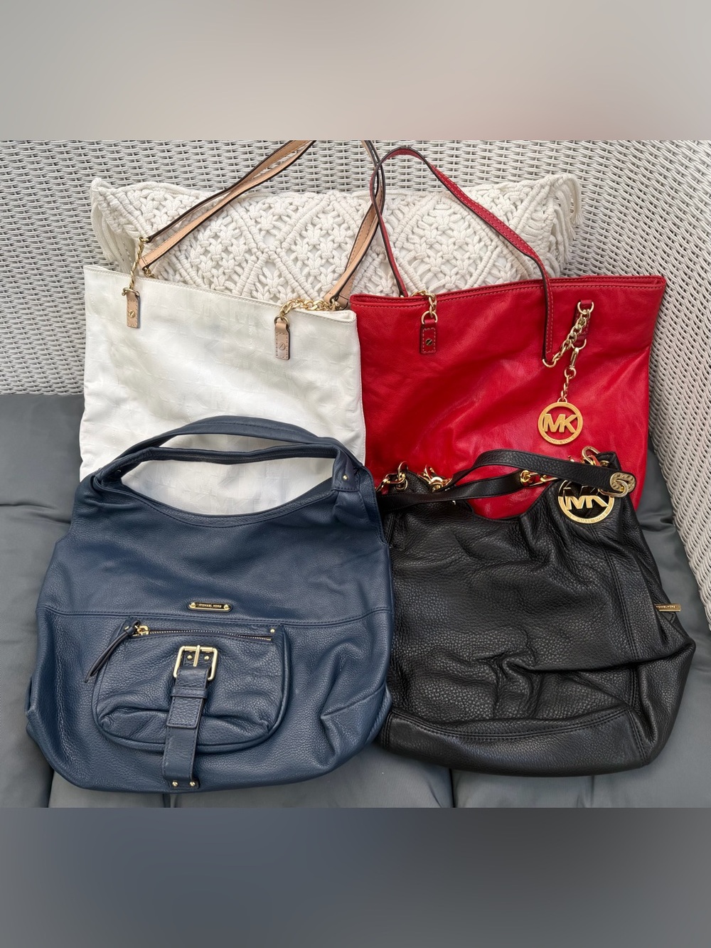 Michael Kors Red, White, Navy & Black Leather Shoulder Bag Set - Gold Hardware